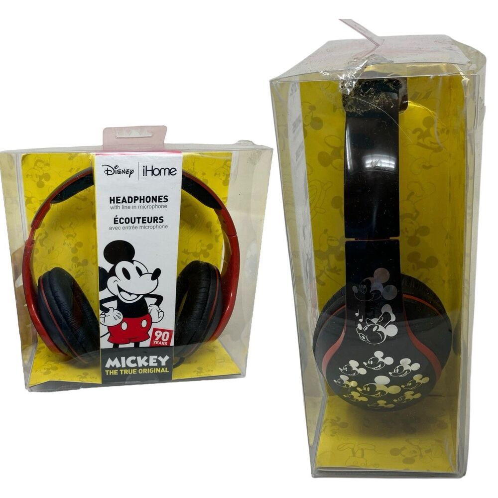 Disney Wired Headphones iHome Mickey Mouse 90 Years Line In Microphone New Box
